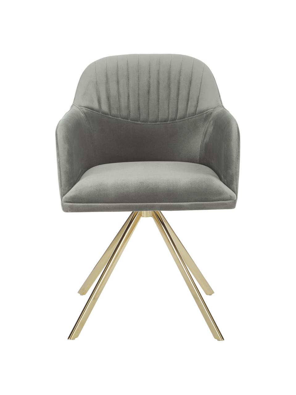 Sametová otočná židle s područkami Lola, Tmavě šedá, nohy: zlatá, Š 53 cm, H 55 cm