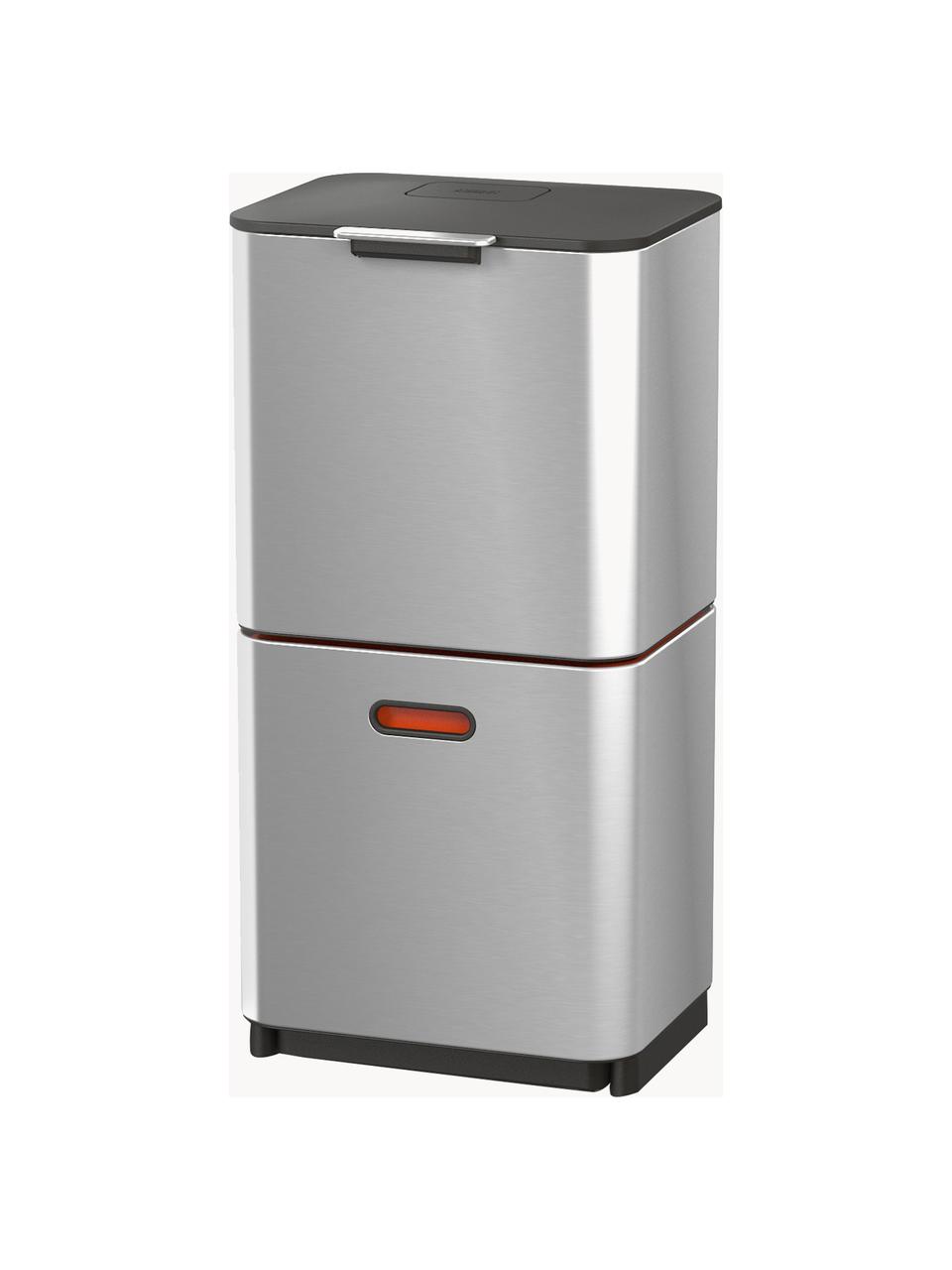 Pattumiera per raccolta differenziata Totem, 2 x 30 L, Contenitore: acciaio inossidabile spaz, Coperchio: plastica, Argentato, Larg. 39 x Alt. 81 cm