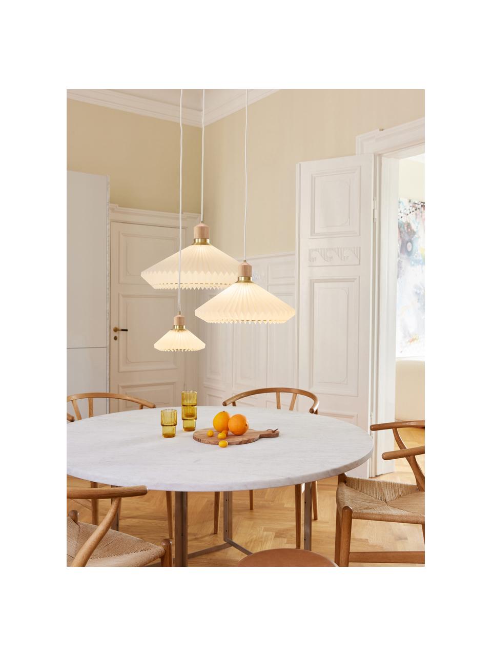 Hanglamp Paris, Ø 40 cm, Lampenkap: kunstvezel, Decoratie: eikenhout, gecoat metaal, Wit, Ø 40 x H 22 cm