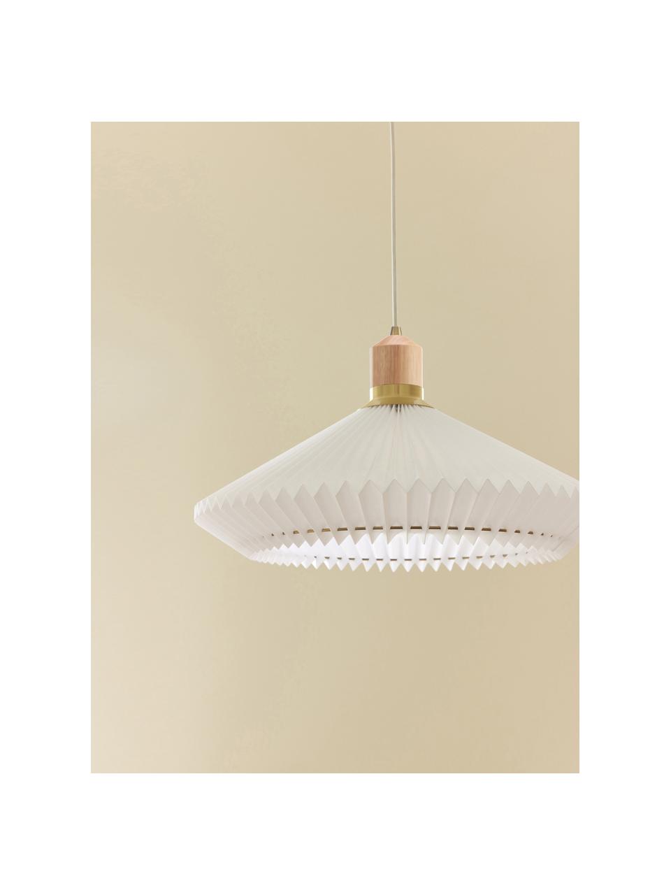 Lampada a sospensione Paris, Ø 40 cm, Paralume: fibra sintetica, Decorazione: legno di quercia, metallo, Bianco, Larg. 40 x Alt. 22 cm