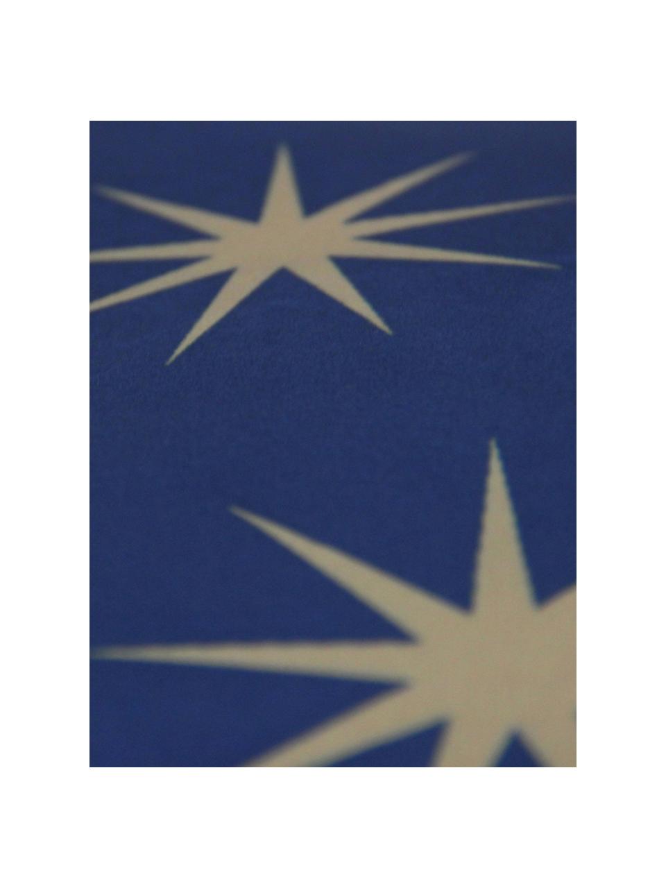 Fluwelen kussenhoes Stars met gouden sterren geborduurd, Polyesterfluweel, Blauw, beige, 45 x 45 cm