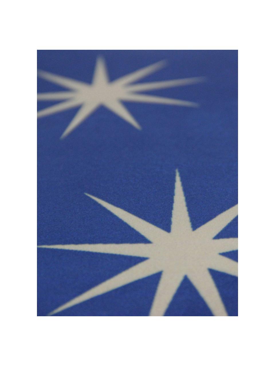 Federa arredo in velluto con ricami a stelle Stars, Velluto di poliestere, Blu, beige, Larg. 45 x Lung. 45 cm