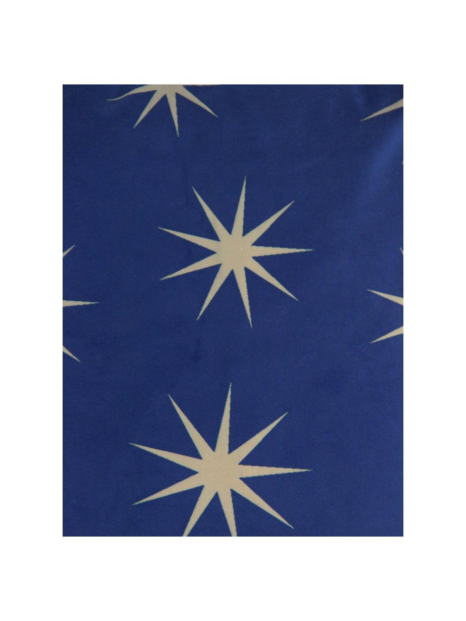 Federa arredo in velluto con ricami a stelle Stars, Velluto di poliestere, Blu, beige, Larg. 45 x Lung. 45 cm