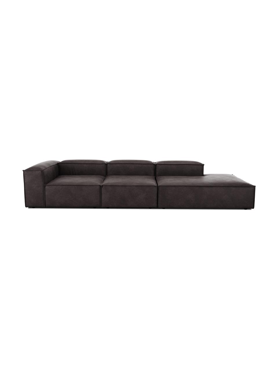 Méridienne modulable XL en cuir recyclé Lennon, Cuir brun-gris, larg. 357 x prof. 119 cm, dossier à droite
