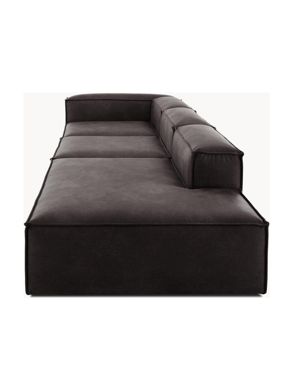 Chaise longue XL componibile in pelle riciclata Lennon, Rivestimento: pelle riciclata (70 % pel, Rivestimento: imbottitura in schiuma co, Struttura: legno massiccio, compensa, Piedini: plastica Questo prodotto , Pelle taupe, Larg. 357 x Prof. 119 cm, schienale a destra