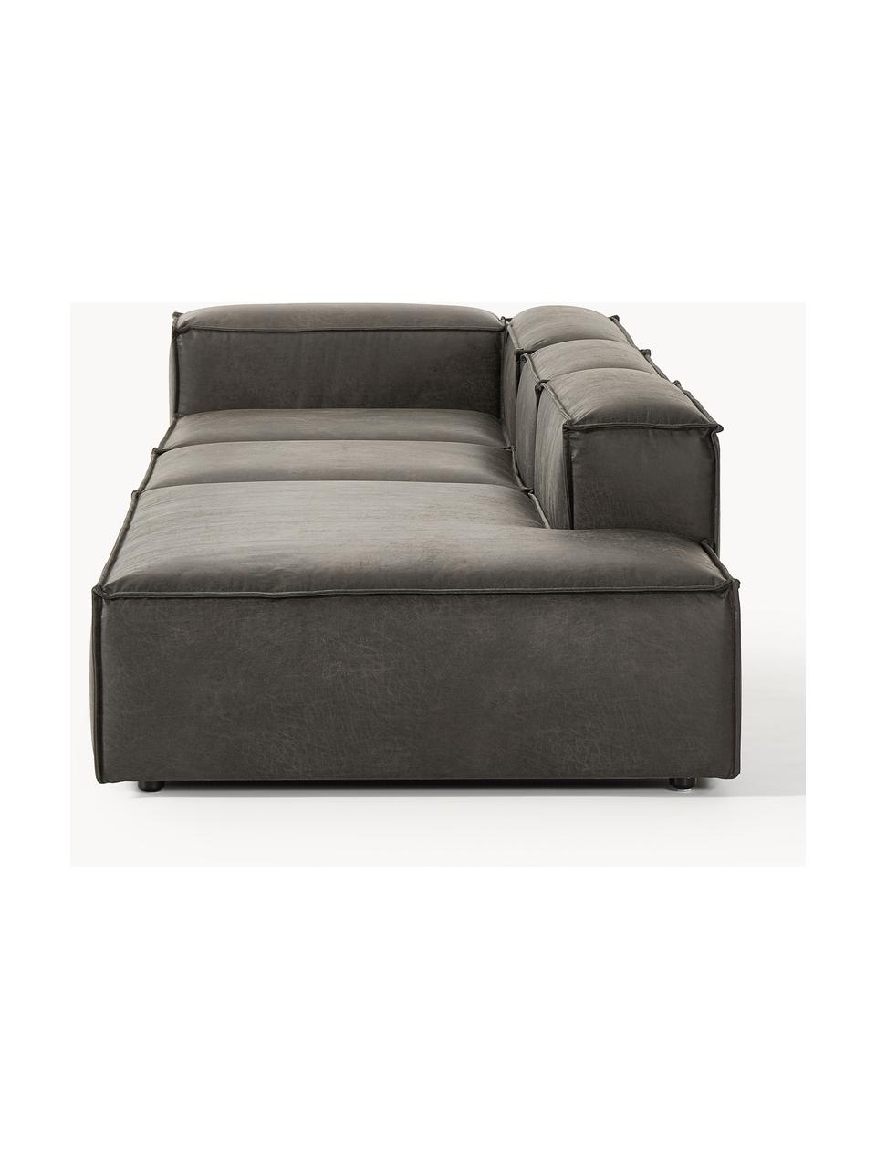 Diván modular grande de cuero reciclado Lennon, Tapizado: cuero reciclado (70% cuer, Estructura: madera maciza, madera con, Patas: plástico Este producto es, Cuero gris pardo, An 357 x F 119 cm, reposabrazos derecho