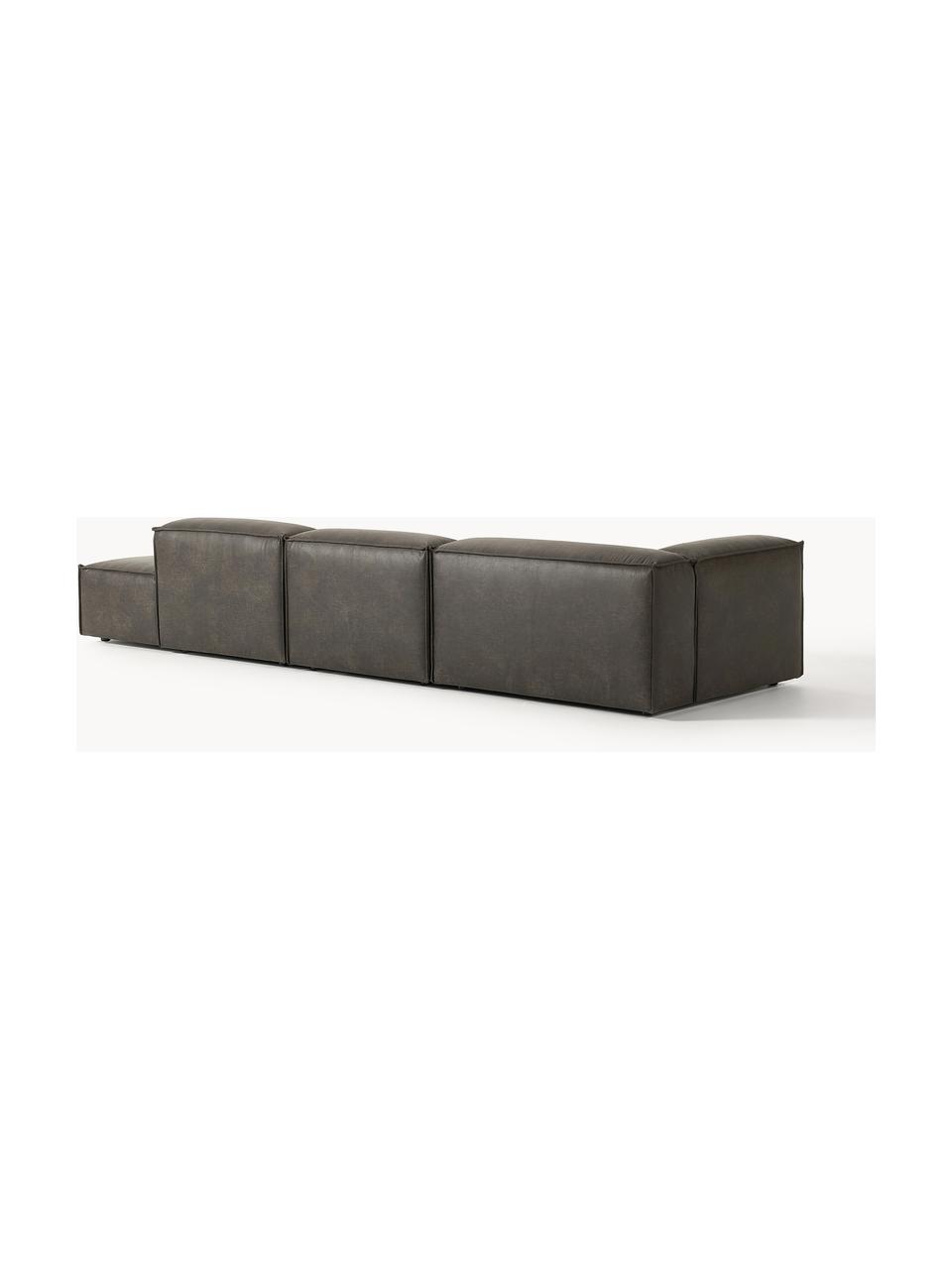 Diván modular grande de cuero reciclado Lennon, Tapizado: cuero reciclado (70% cuer, Estructura: madera maciza, madera con, Patas: plástico Este producto es, Cuero gris pardo, An 357 x F 119 cm, reposabrazos derecho