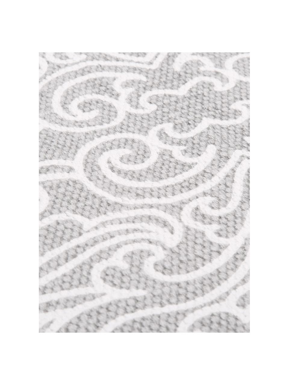 Alfombra artesanal de algodón con borlas Salima, 100% algodón, Gris claro, crema, An 70 x L 140 cm (Tamaño XS)