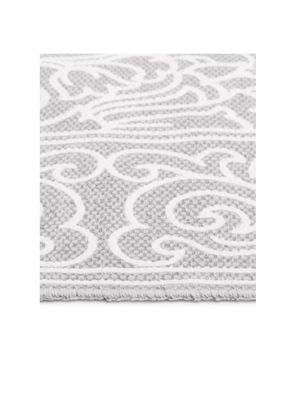 Tappeto in cotone tessuto piatto a mano con nappe Salima, 100% cotone, Grigio chiaro, bianco crema, Larg. 70 x Lung. 140 cm (taglia XS)