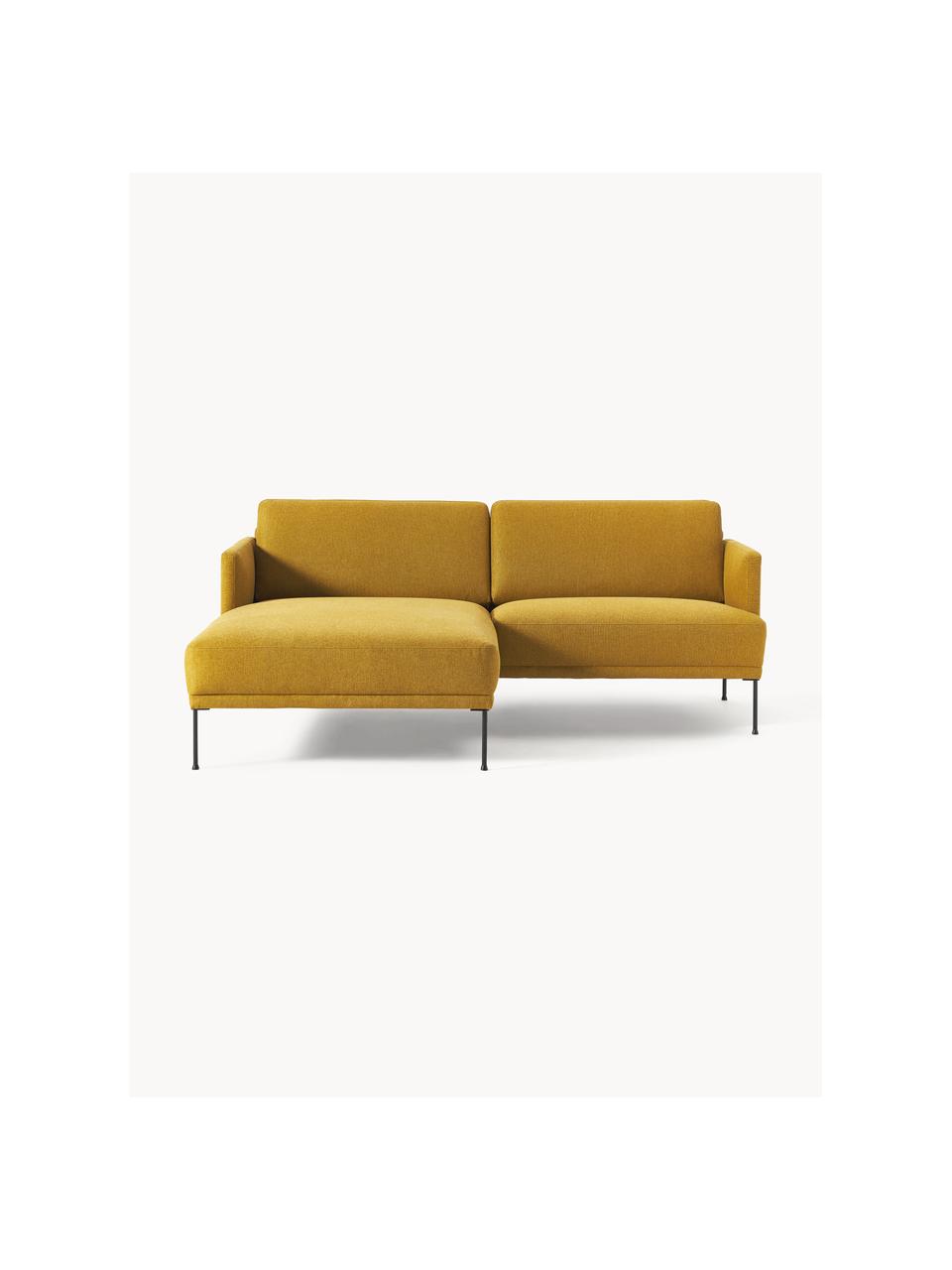 Kleines Ecksofa Fluente, Bezug: 100 % Polyester Der strap, Gestell: Massives Kiefernholz, Bir, Füße: Metall, pulverbeschichtet, Webstoff Ocker, B 198 x T 152 cm, Eckteil links