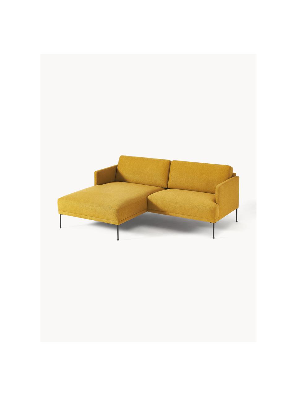 Kleines Ecksofa Fluente, Bezug: 100 % Polyester Der strap, Gestell: Massives Kiefernholz, Bir, Füße: Metall, pulverbeschichtet, Webstoff Ocker, B 198 x T 152 cm, Eckteil links