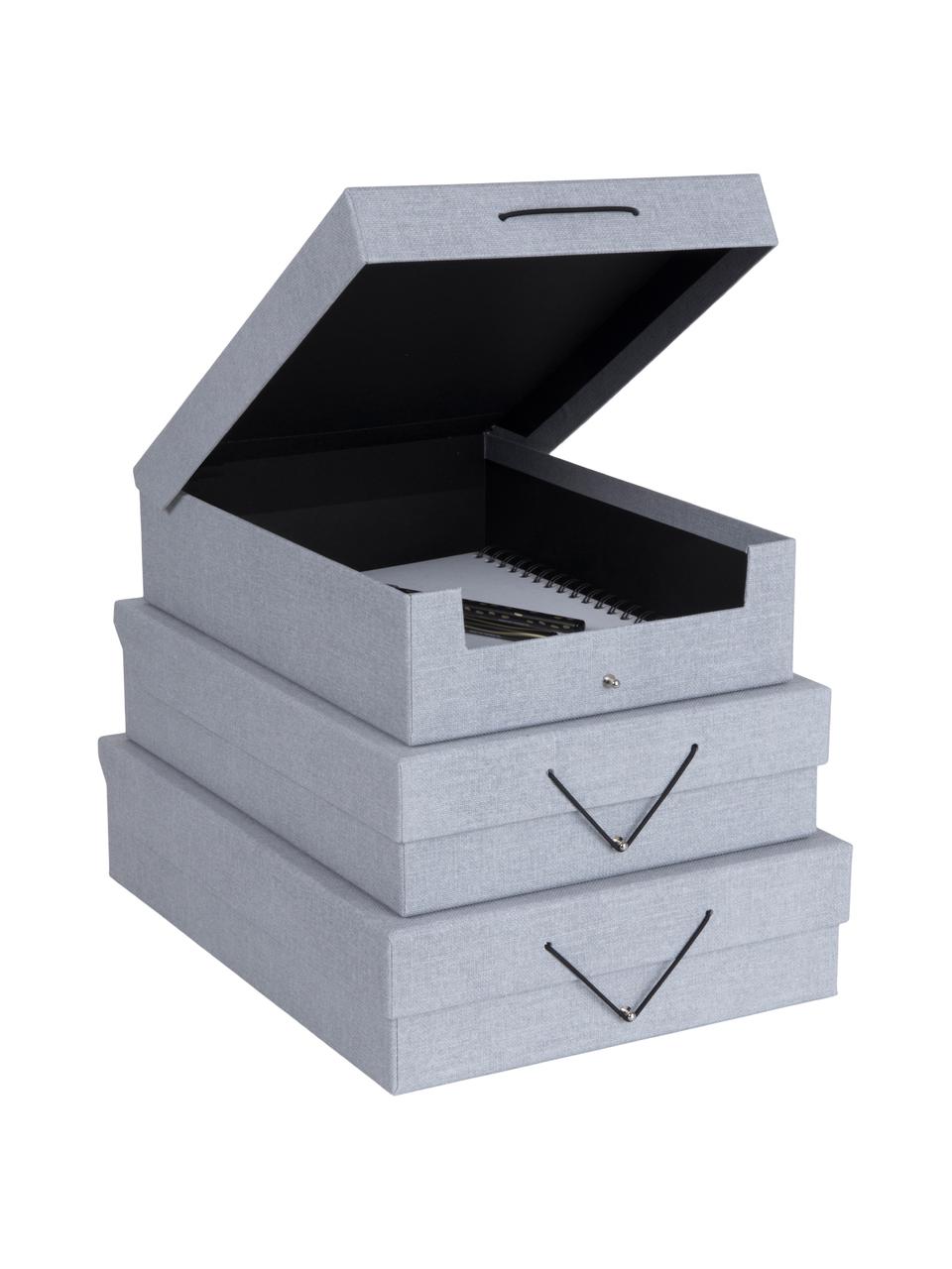 Boîtes de rangement Bessie II, 3 élém., Gris clair, noir, Lot de différentes tailles