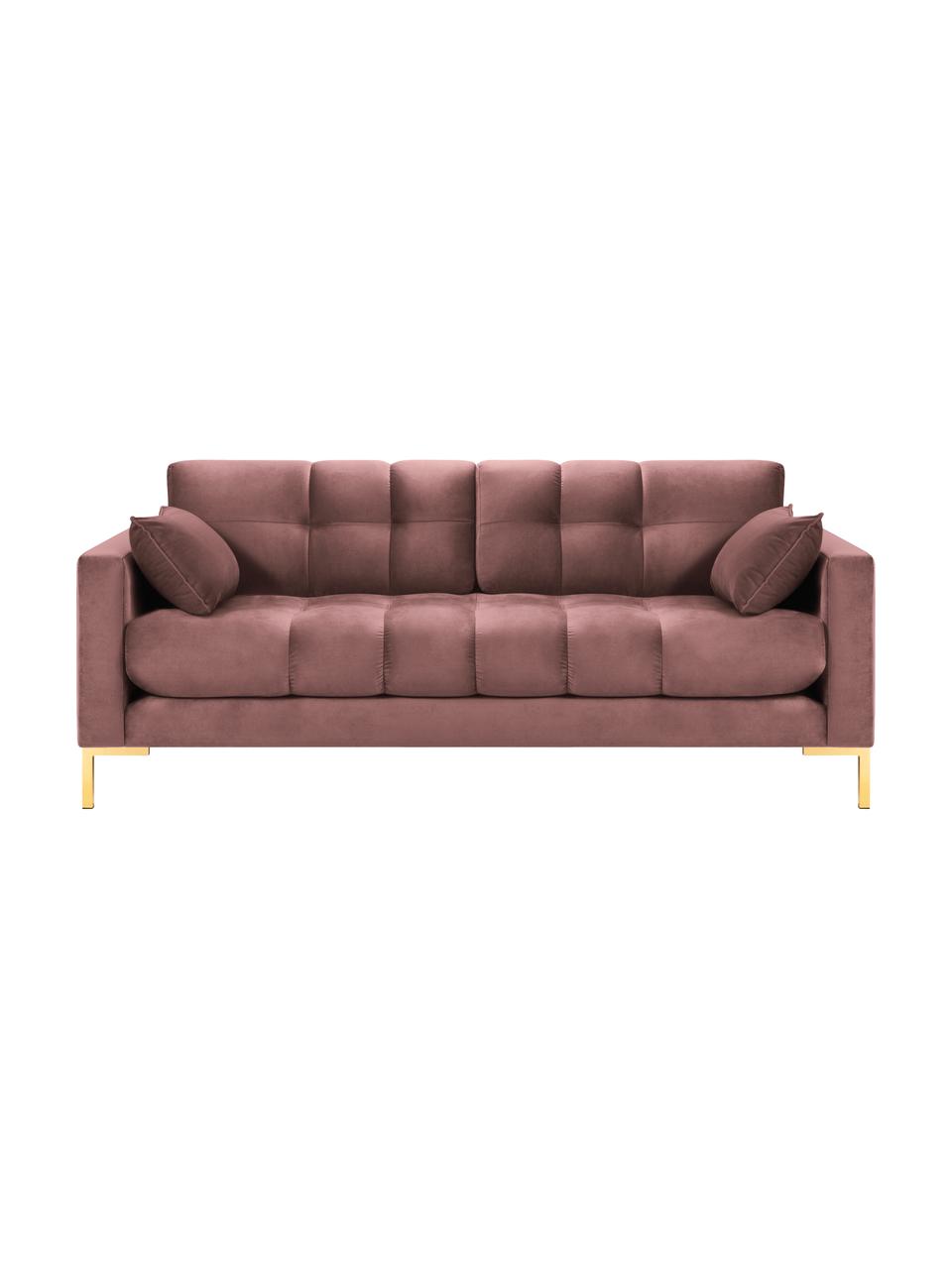 Sofa z aksamitu Mamaia (2-osobowa), Tapicerka: aksamit poliestrowy Dzięk, Stelaż: lite drewno sosnowe, skle, Nogi: metal lakierowany, Blady różowy, S 177 x G 92 cm