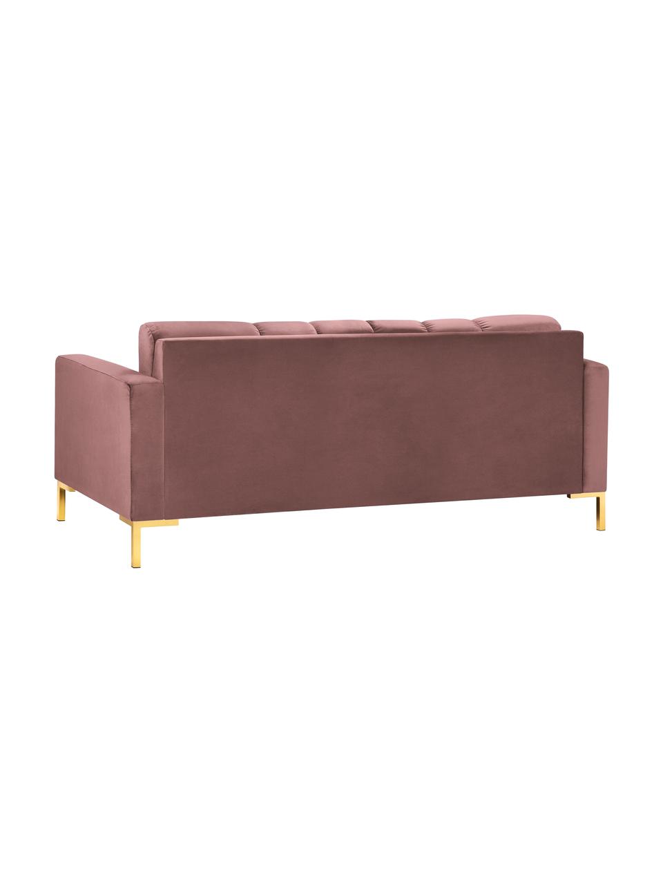 Sofa z aksamitu Mamaia (2-osobowa), Tapicerka: aksamit poliestrowy Dzięk, Stelaż: lite drewno sosnowe, skle, Nogi: metal lakierowany, Blady różowy, S 177 x G 92 cm