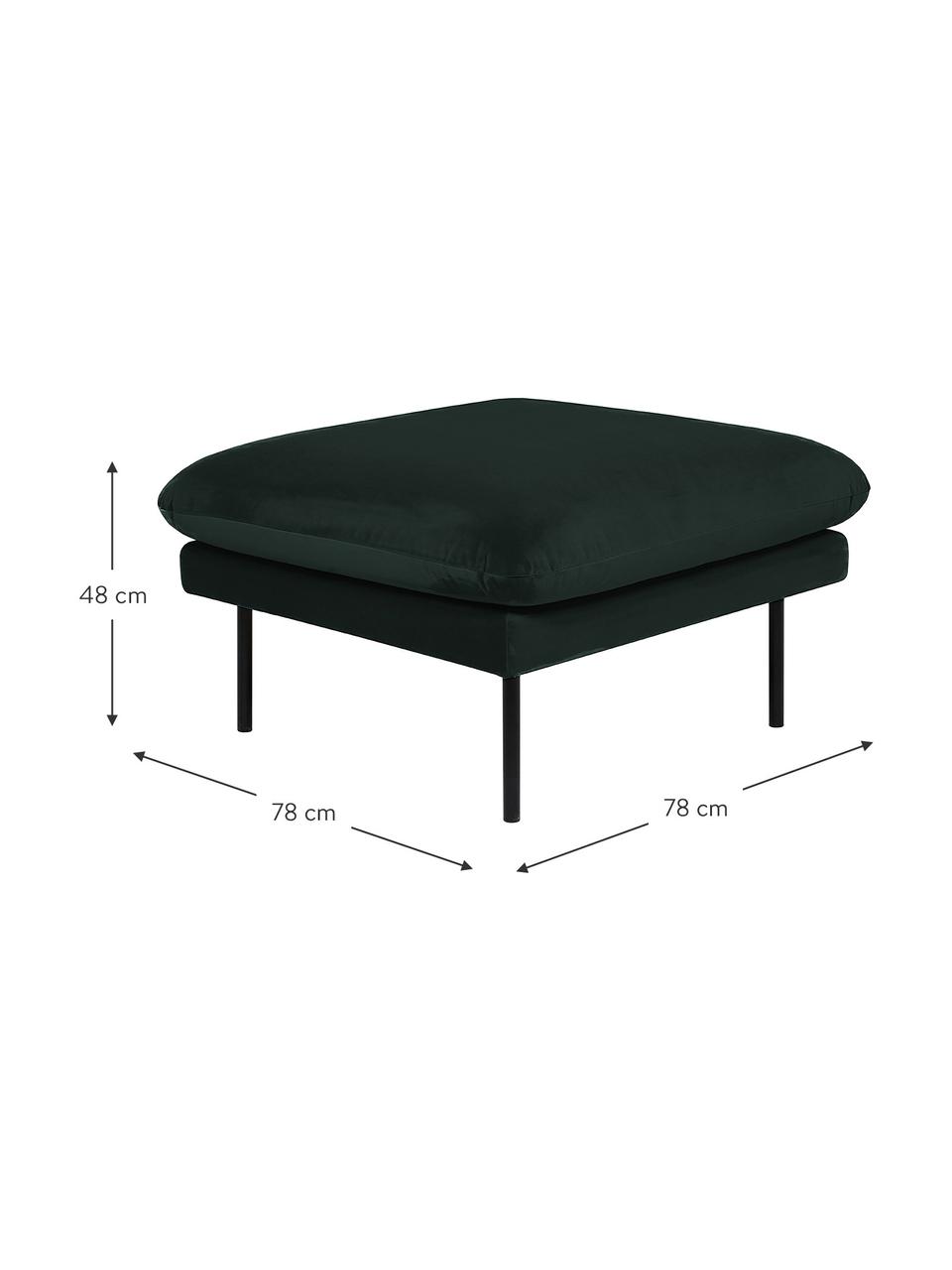 Tabouret de canapé en velours avec pieds en métal Moby, Velours vert foncé, larg. 78 x haut. 48 cm