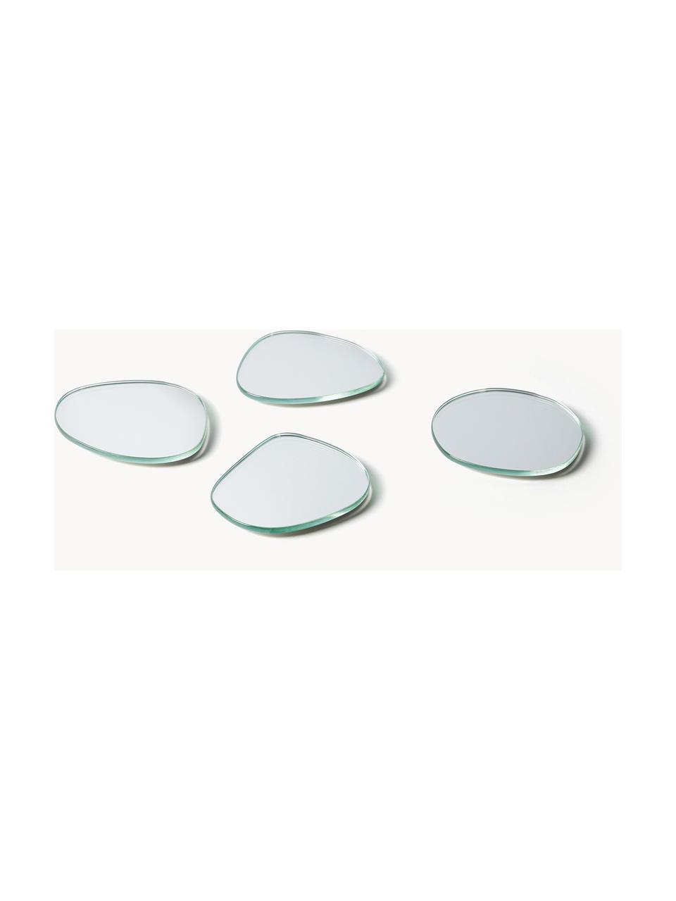 Asymmetrische Untersetzer Lio, 4er-Set, Glas, Silberfarben, verspiegelt, B 11 x L 11 cm