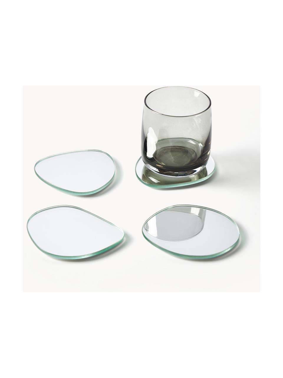 Set 4 sottobicchieri asimmetrici Lio, Vetro, Argentato, specchiato, Larg. 11 x Lung. 11 cm