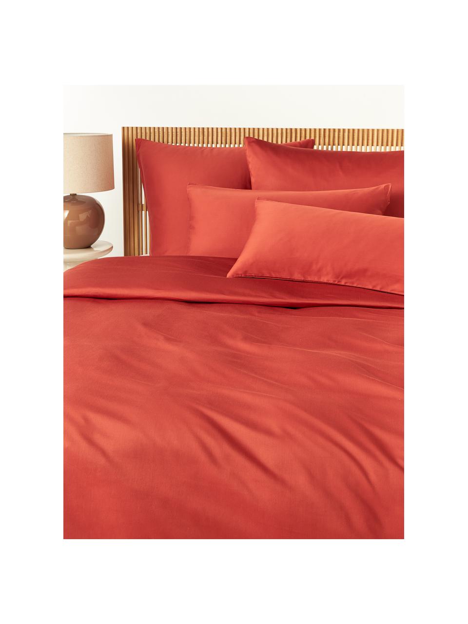 Funda nórdica de satén Comfort, Rojo óxido, Cama 90 cm (155 x 220 cm)