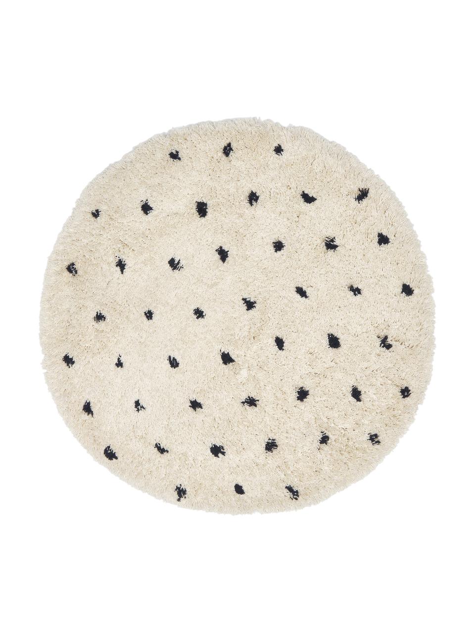 Tapis rond et moelleux à poils longs Ayana, Beige, noir, Ø 120 cm