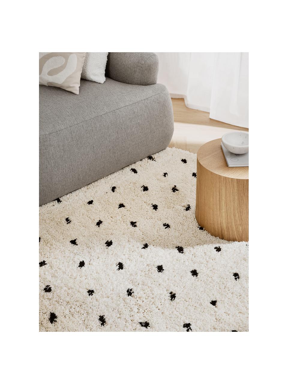Okrúhly huňatý koberec s vysokým vlasom Ayana, Svetlobéžová, čierna, Ø 120 cm (veľkosť S)