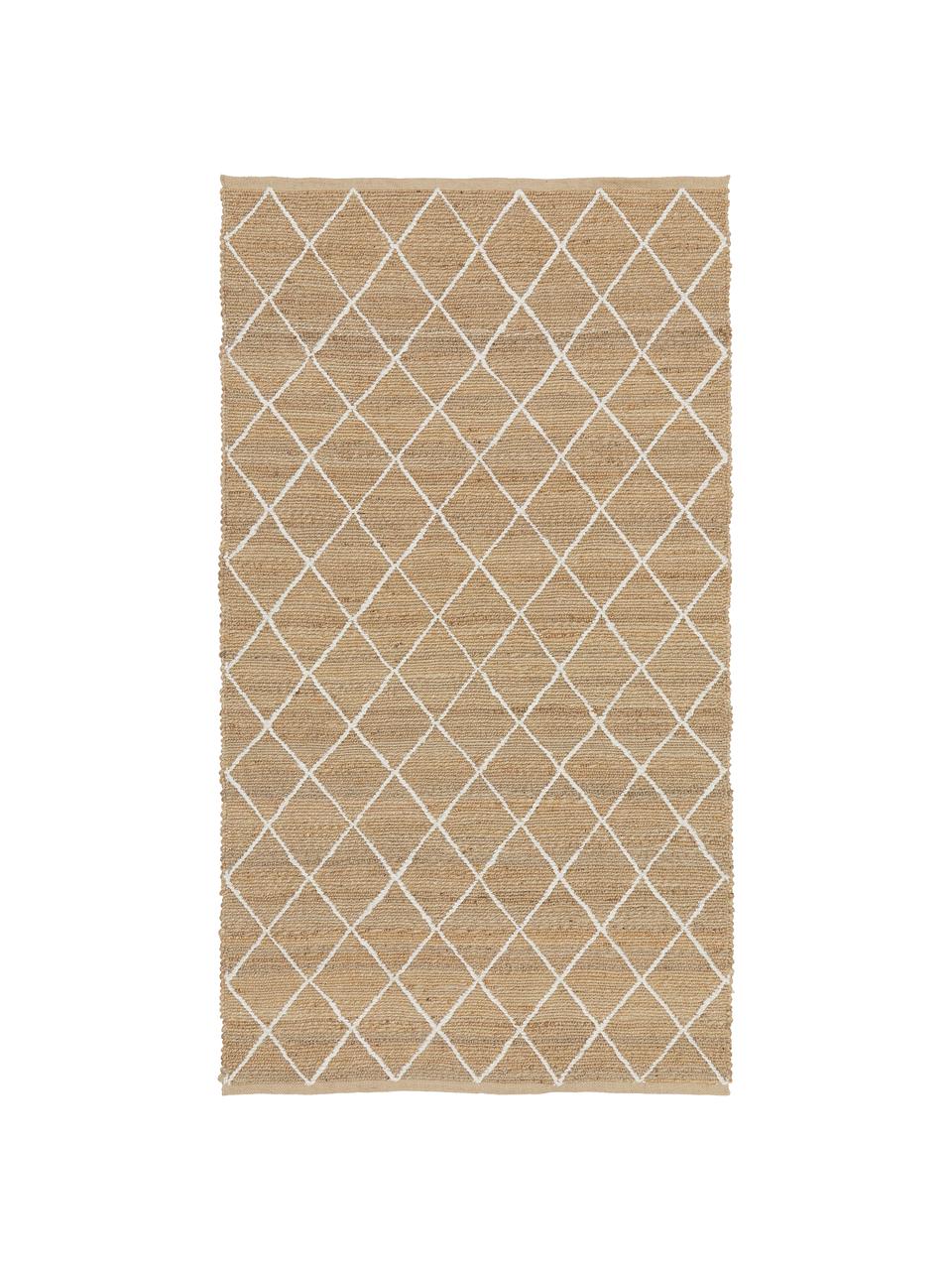 Tappeto in juta fatto a mano Kunu, 100% juta, Marrone, bianco, Larg. 80 x Lung. 150 cm (taglia XS)
