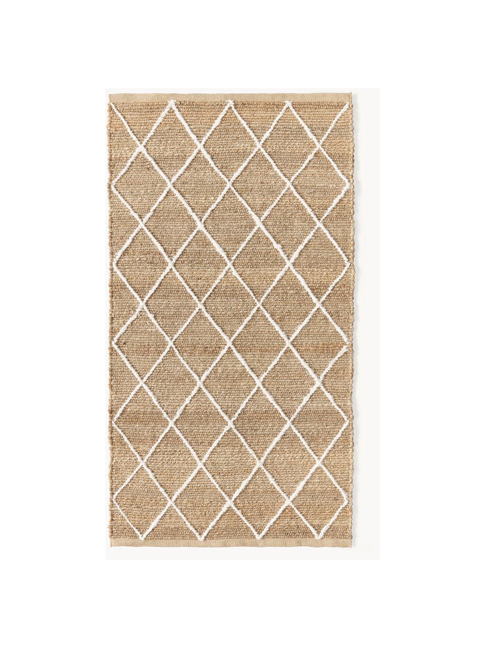 Handgefertigter Jute-Teppich Kunu, 100 % Jute, Braun, Weiss, B 80 x L 150 cm (Grösse XS)