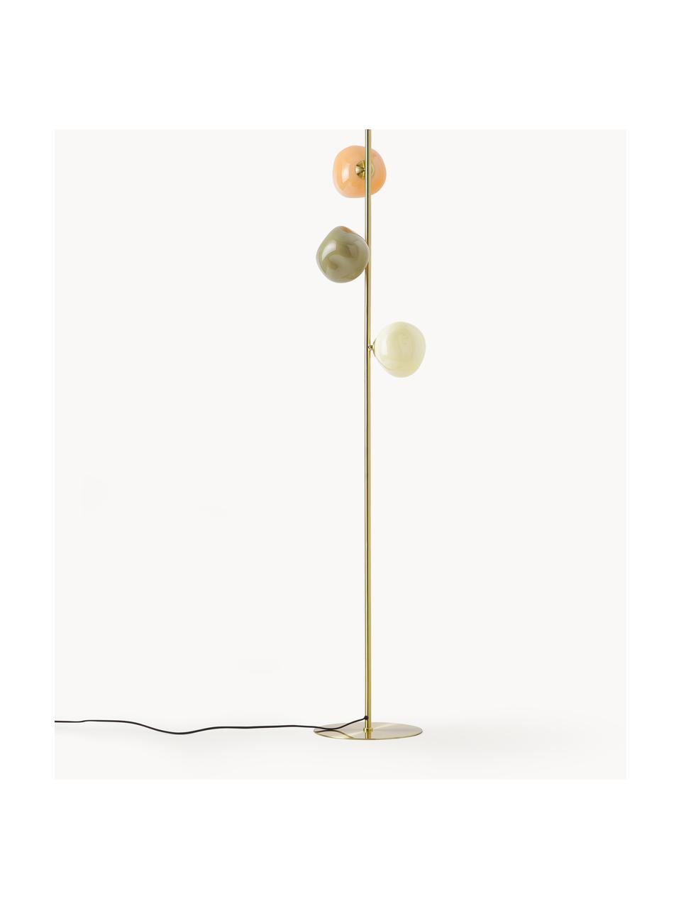 Lámpara de pie de vidrio opalino Josie, Estructura: metal cepillado, Cable: cubierto en tela, Multicolor, Al 155 cm