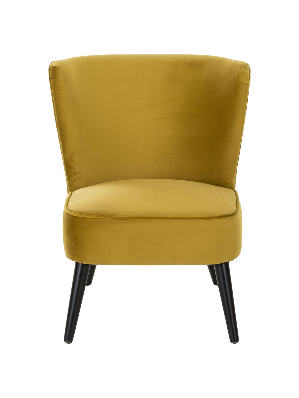 Fluwelen cocktail fauteuil Robine in olijfgeel, Bekleding: fluweel (polyester), Poten: grenenhout, gelakt, Fluweel olijfgeel, B 63 x D 73 cm