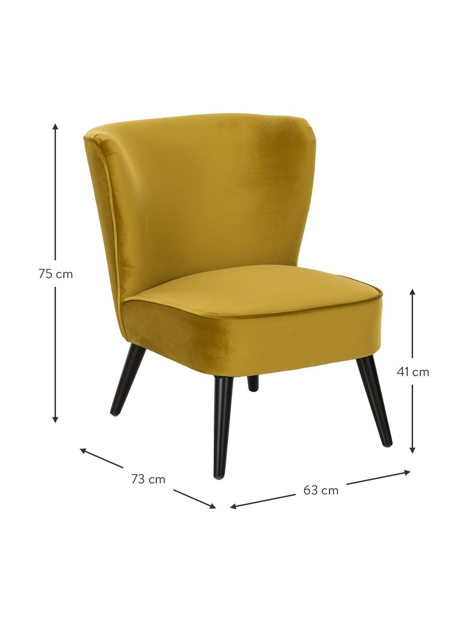 Samt-Cocktailsessel Robine in Olivgelb, Bezug: Samt (Polyester) Der hoch, Füße: Kiefernholz, lackiert, Samt Olivgelb, B 63 x T 73 cm