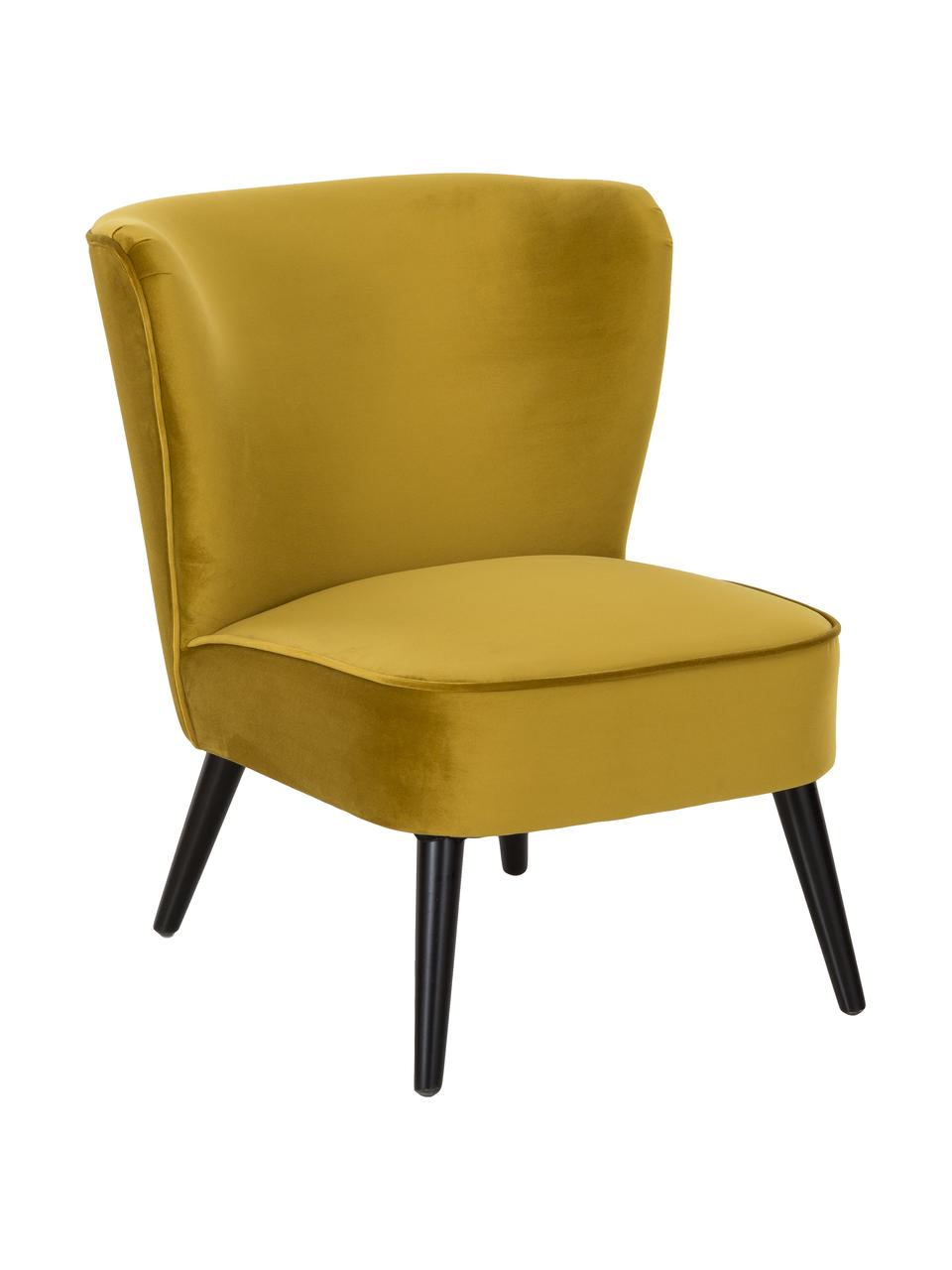 Fauteuil cocktail vintage en velours jaune Robine, Jaune olive, larg. 63 x prof. 73 cm