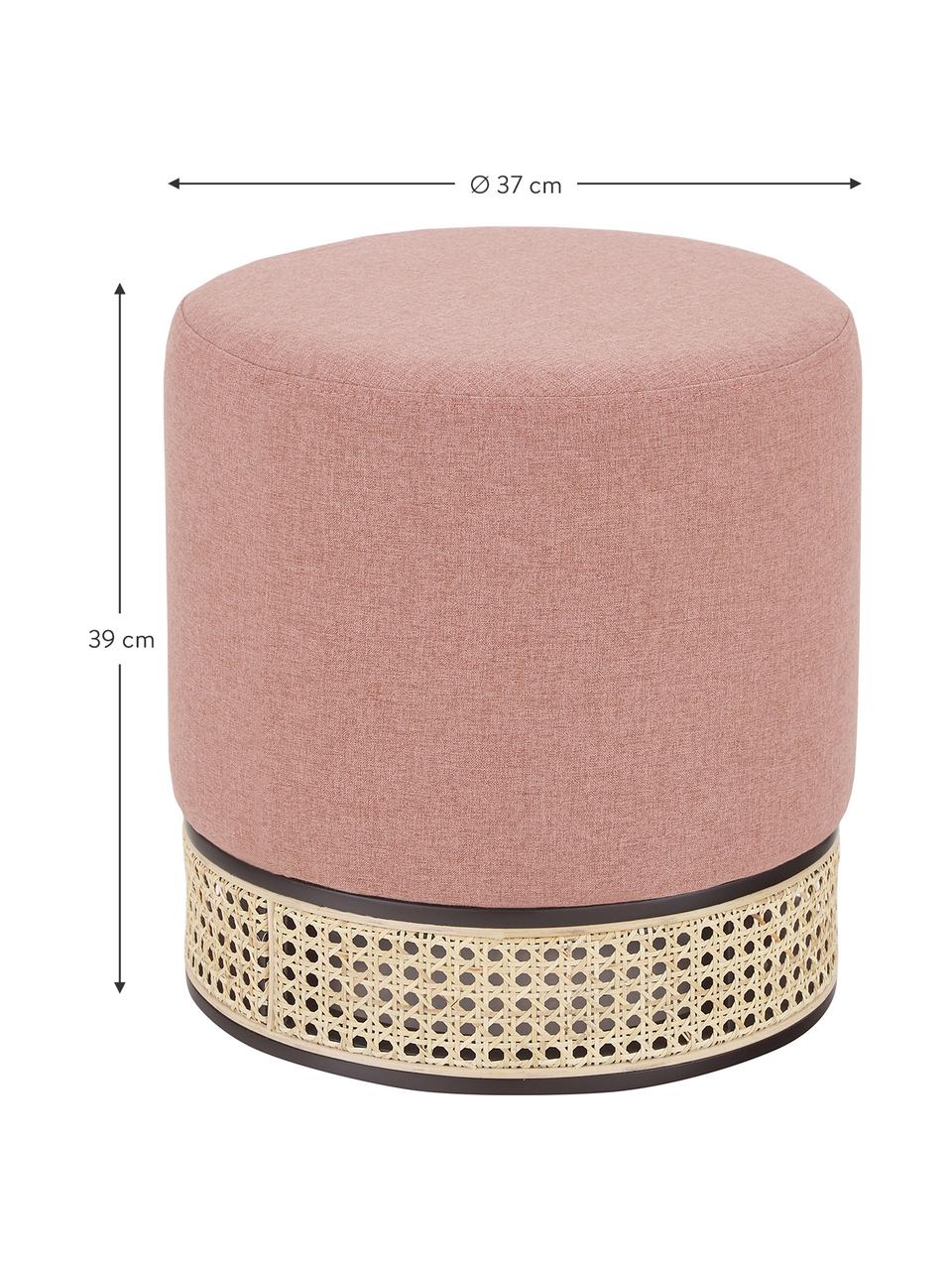 Hocker Mara in Rosa mit Wiener Geflecht, Bezug: Polyester Der hochwertige, Rahmen: Sperrholz, Webstoff Altrosa, Ø 37 x H 39 cm