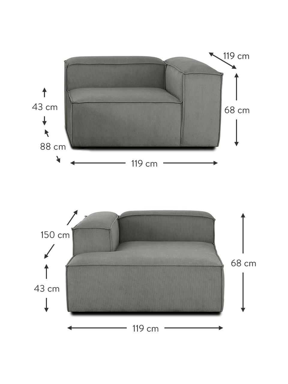 Canapé d'angle modulable velours côtelé gris Lennon, Velours côtelé gris
