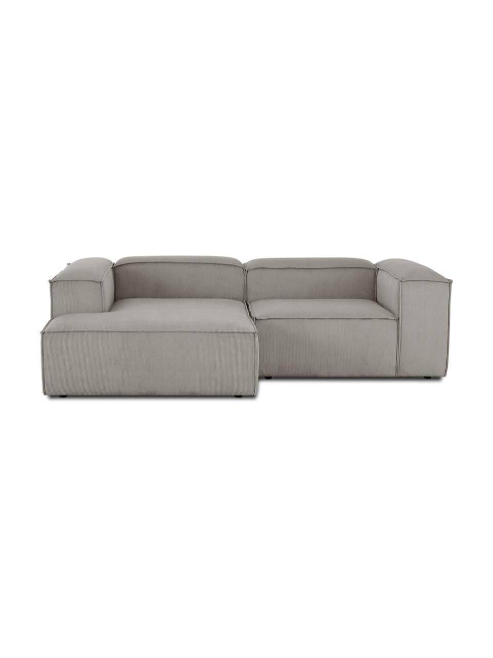 Narożna sofa modułowa ze sztruksu Lennon, Tapicerka: sztruks (92% poliester, 8, Stelaż: lite drewno sosnowe z cer, Nogi: tworzywo sztuczne Materia, Szary sztruks, S 238 x G 180 cm, lewostronna