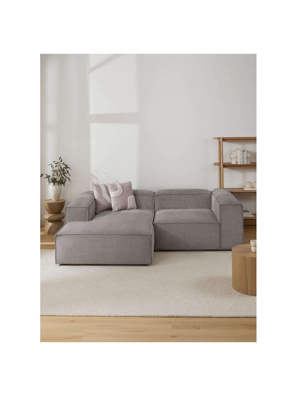 Modulares Ecksofa Lennon aus Cord, Bezug: Cord (92 % Polyester, 8 %, Gestell: Massives Kiefernholz, Spe, Cord Grau, B 238 x T 180 cm, Eckteil links