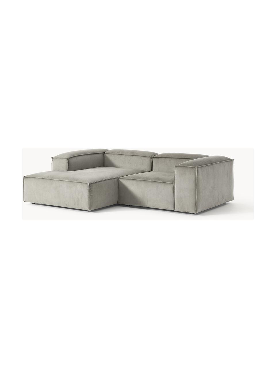 Sofá rinconera modular de pana Lennon, Tapizado: pana (92% poliéster, 8% p, Estructura: madera de pino maciza, ma, Patas: plástico Este producto es, Pana gris, An 238 x F 180 cm, chaise longue izquierda