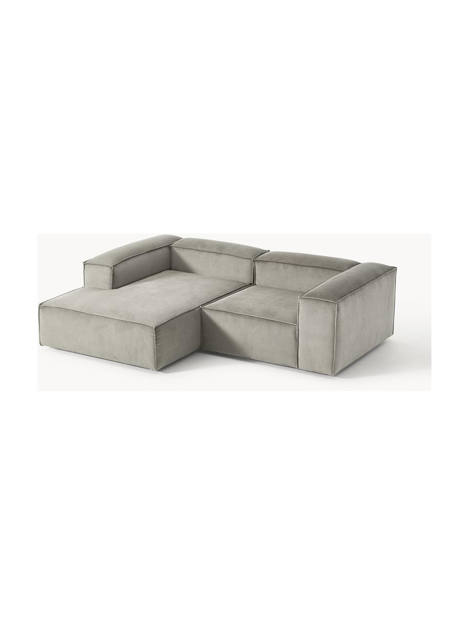 Sofá rinconera modular de pana Lennon, Tapizado: pana (92% poliéster, 8% p, Estructura: madera de pino maciza, ma, Patas: plástico Este producto es, Pana gris, An 238 x F 180 cm, chaise longue izquierda