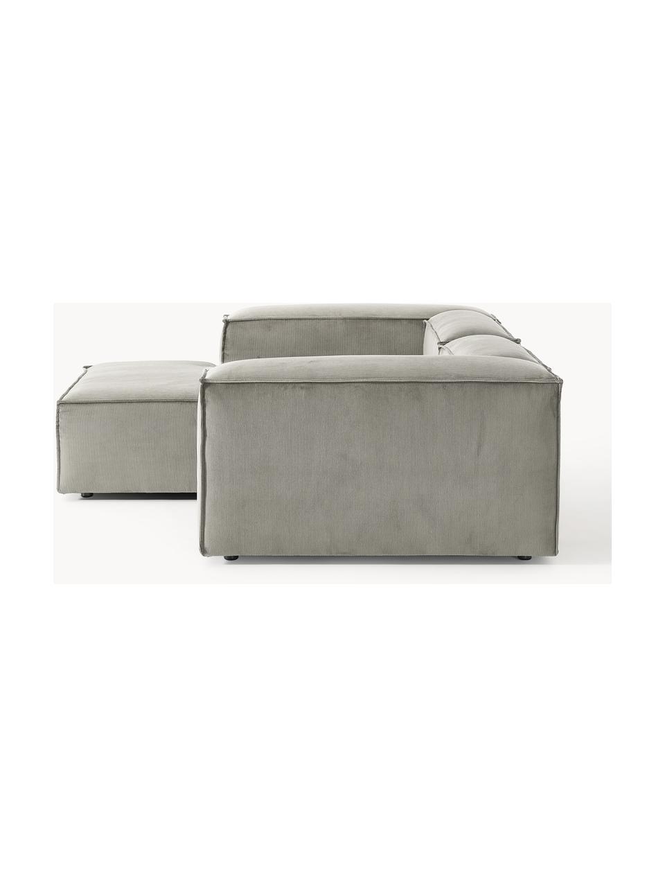 Sofá rinconera modular de pana Lennon, Tapizado: pana (92% poliéster, 8% p, Estructura: madera de pino maciza, ma, Patas: plástico Este producto es, Pana gris, An 238 x F 180 cm, chaise longue derecha