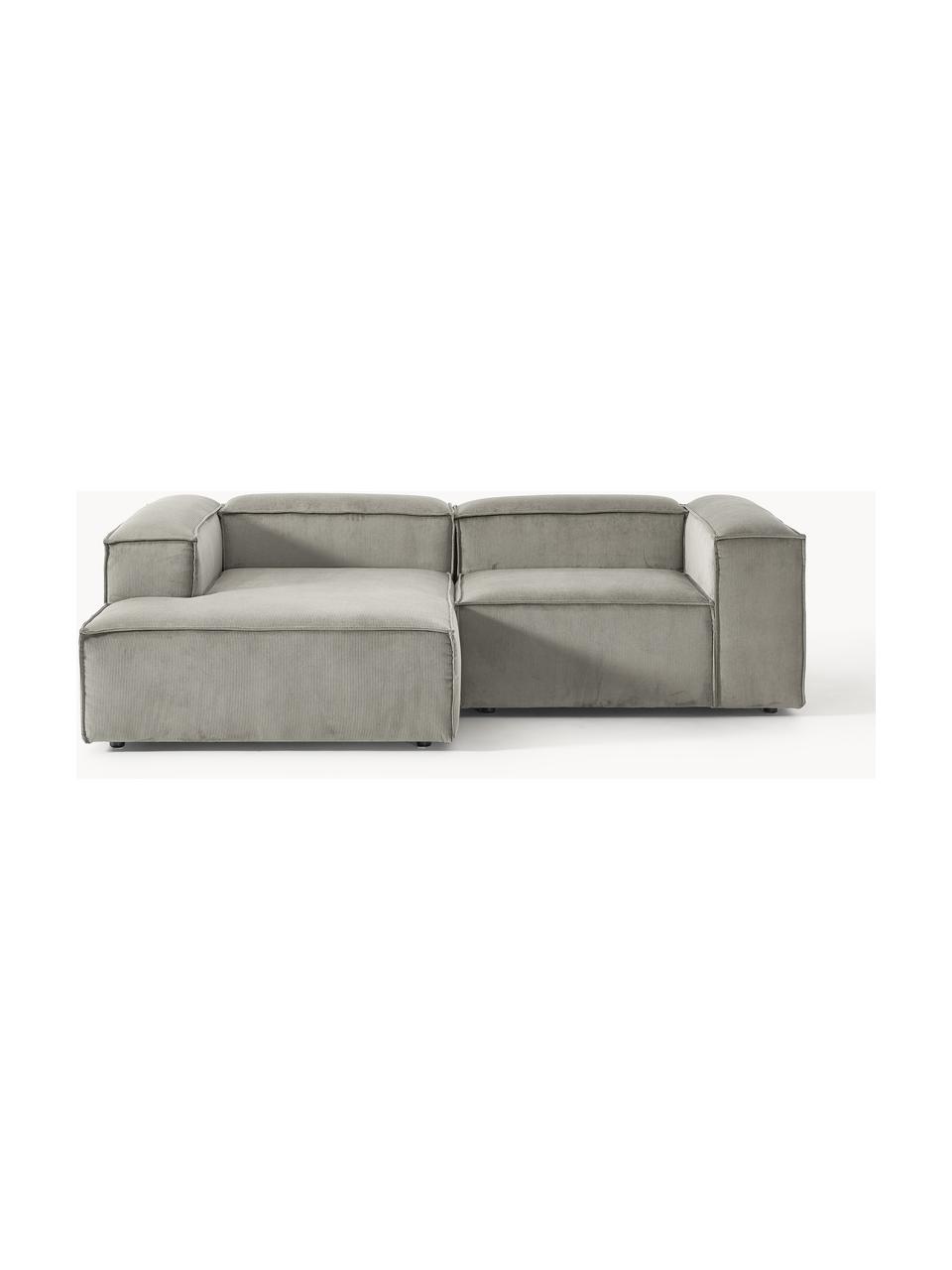 Sofá rinconera modular de pana Lennon, Tapizado: pana (92% poliéster, 8% p, Estructura: madera de pino maciza, ma, Patas: plástico Este producto es, Pana gris, An 238 x F 180 cm, chaise longue derecha