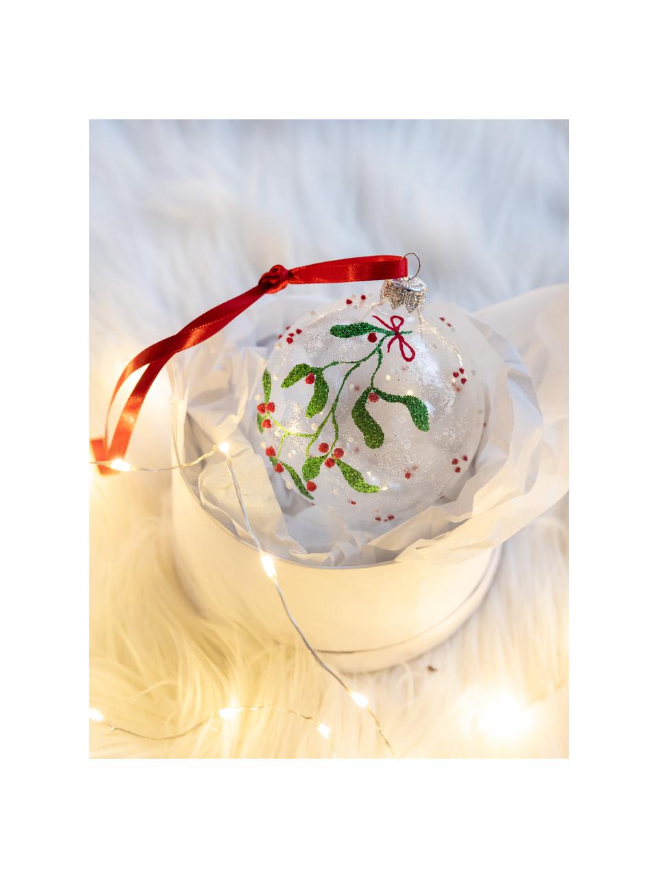 Bolas de Navidad sopladas artesanalmente Berry, 6 uds., Vidrio, Transparente, verde, rojo, blanco, Ø 8 cm