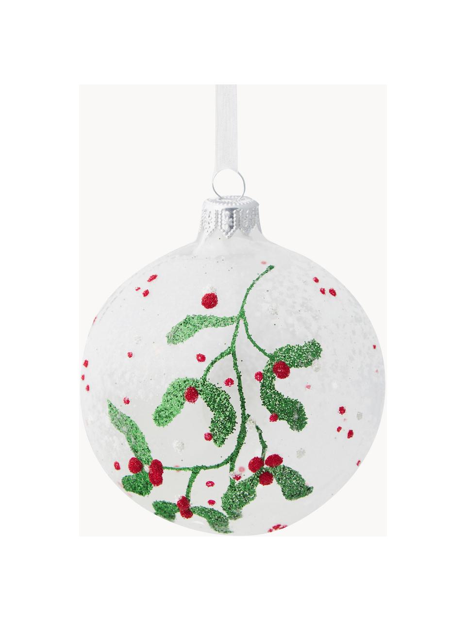 Bolas de Navidad sopladas artesanalmente Berry, 6 uds., Vidrio, Transparente, verde, rojo, blanco, Ø 8 cm
