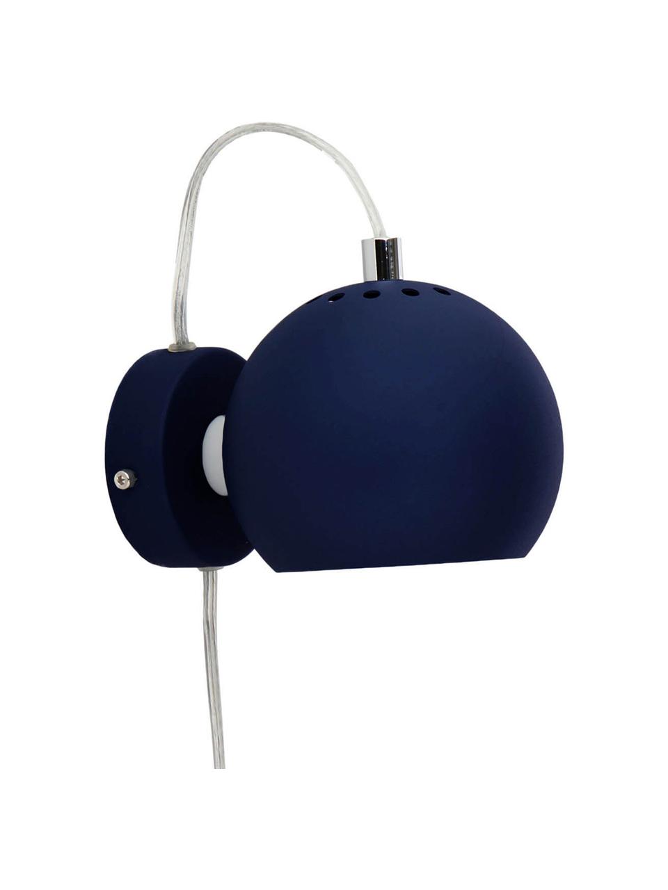 Wandlamp Ball met stekker, Lampenkap: gelakt metaal, Mat donkerblauw, 12 x 12 cm