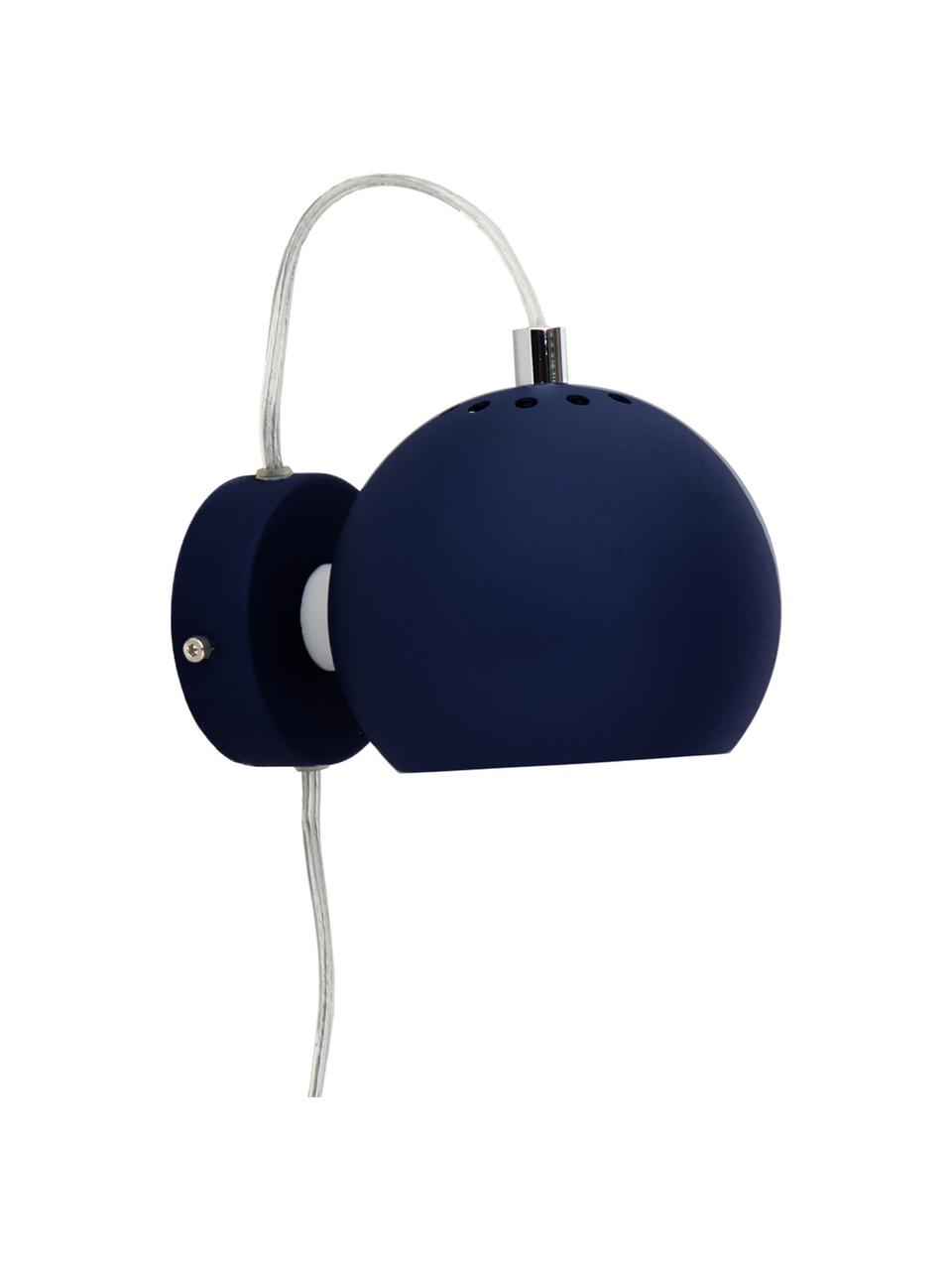 Wandlamp Ball met stekker, Lampenkap: gelakt metaal, Mat donkerblauw, 12 x 12 cm