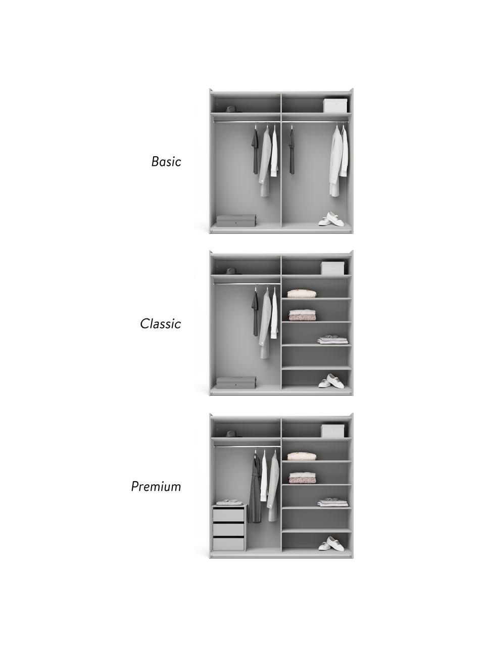 Modularer Schwebetürenschrank Charlotte, 200 cm Breite, mehrere Varianten, Korpus: Spanplatte, FSC-zertifizi, Grau, Basic Interior, B 200 x H 200 cm