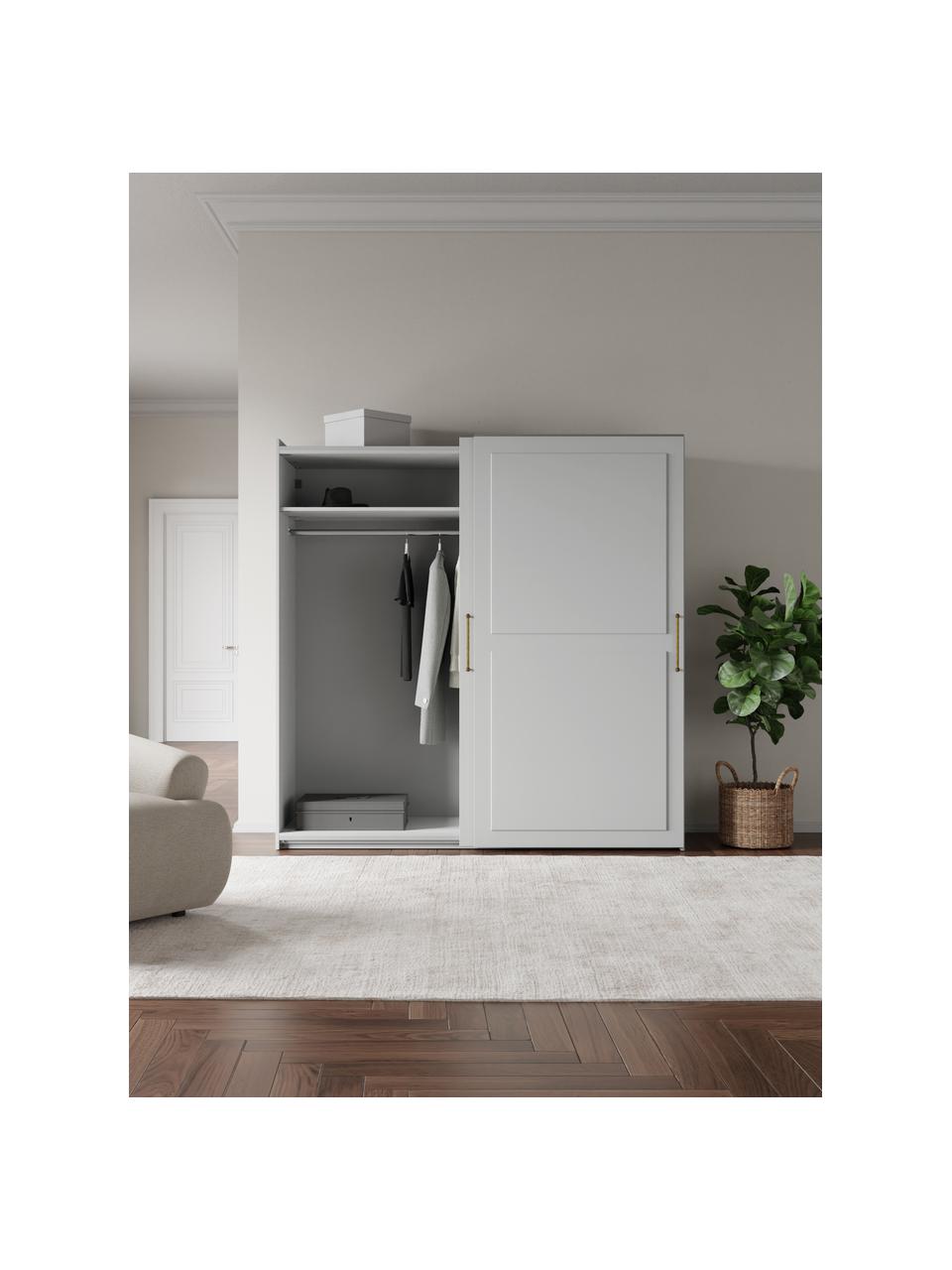 Modularer Schwebetürenschrank Charlotte, 200 cm Breite, mehrere Varianten, Korpus: Spanplatte, FSC-zertifizi, Grau, Basic Interior, B 200 x H 200 cm