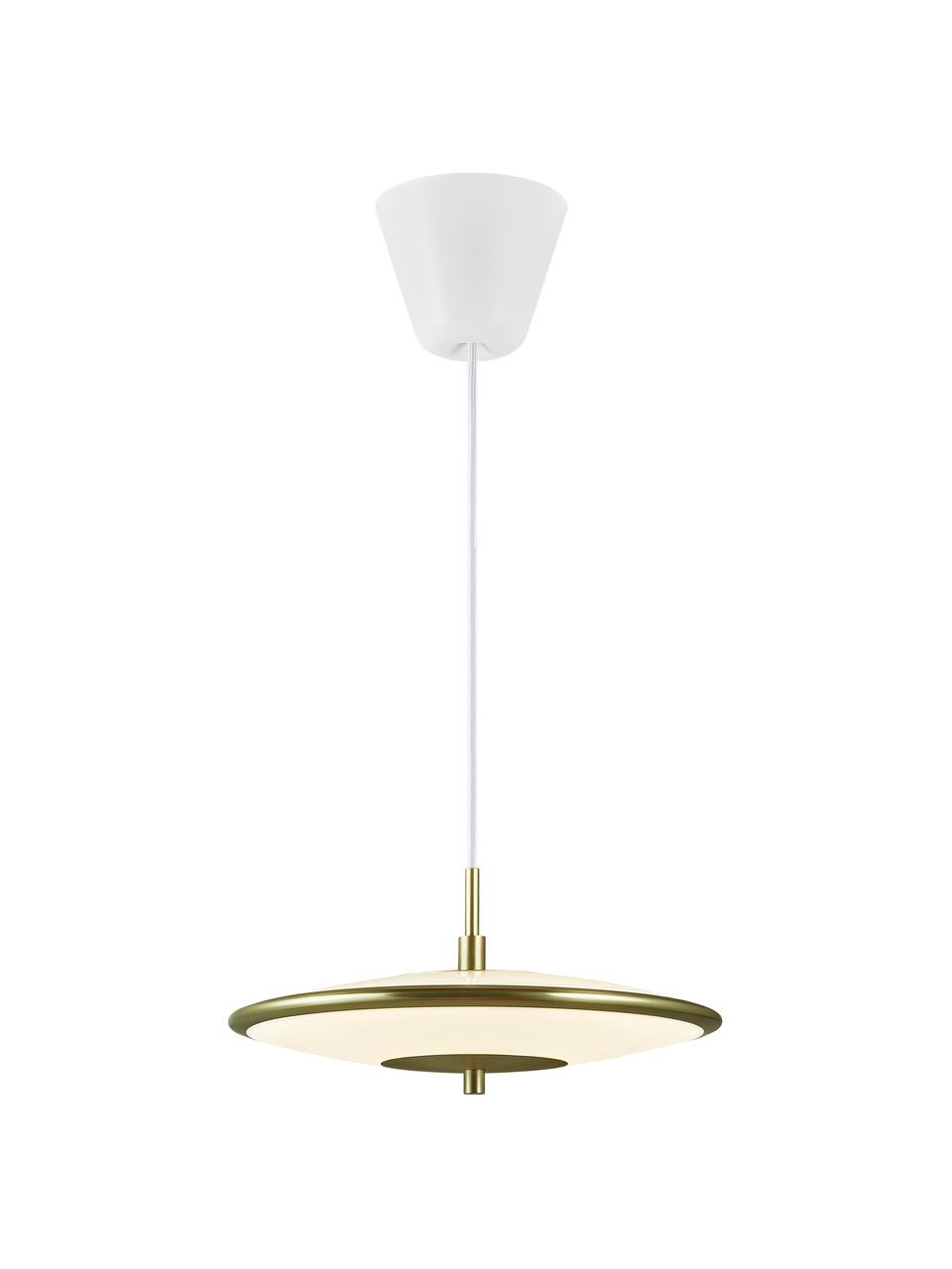 Stmievateľná závesná LED lampa Blanche, Biela, odtiene zlatej, Ø 32 x V 14 cm