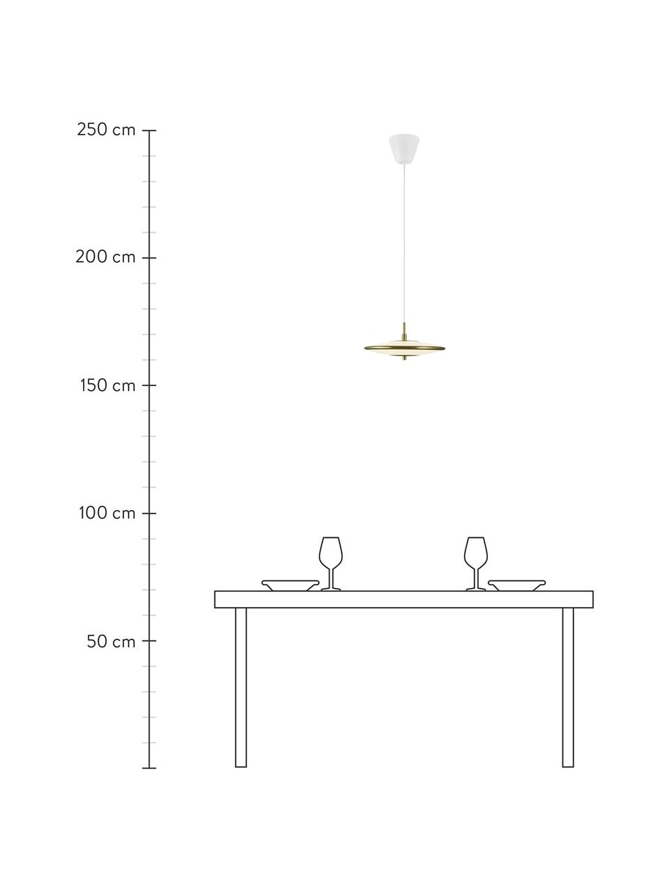 Dimbare LED hanglamp Blanche in wit/goudkleur, Lampenkap: kunststof, metaal, Baldakijn: kunststof, Wit, goudkleurig, Ø 32 x H 14 cm