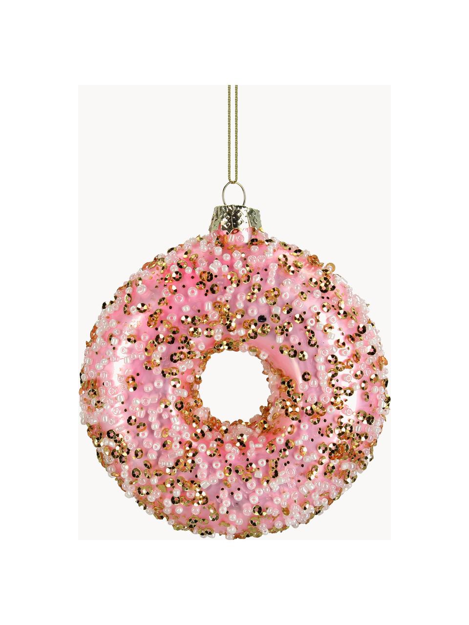 Adorno navideño donut Glaze, Vidrio, Rosa, dorado, Ø 9 cm