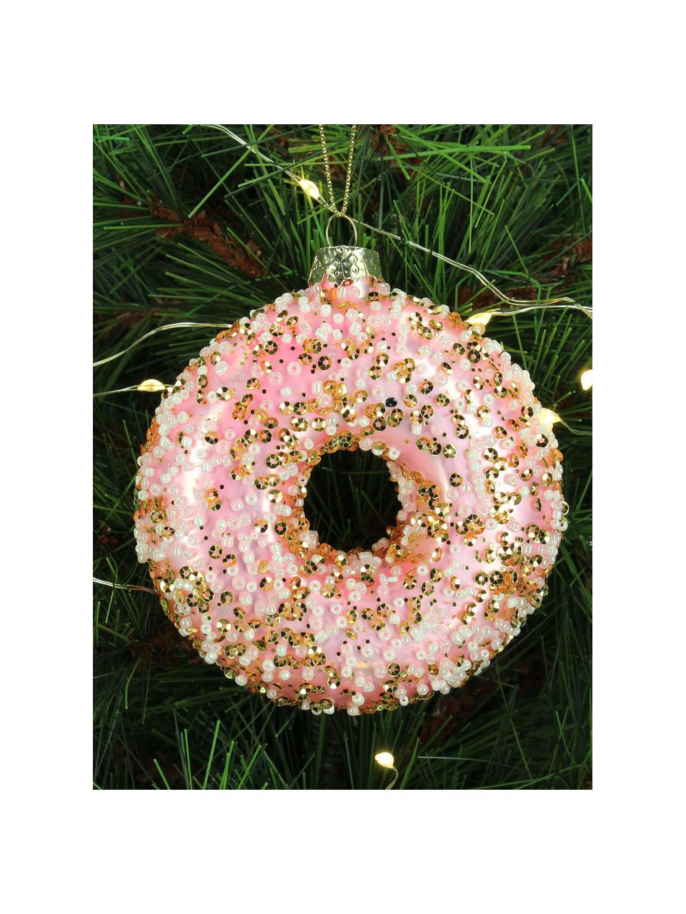Ozdoba na vánoční stromeček ve tvaru donutu Glaze, Sklo, Růžová, zlatá, Ø 9 cm