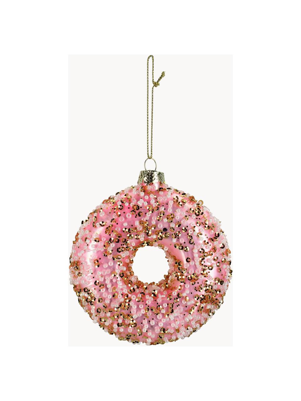 Baumanhänger Glaze in Donutform, Glas, Rosa, Goldfarben, Ø 9 cm