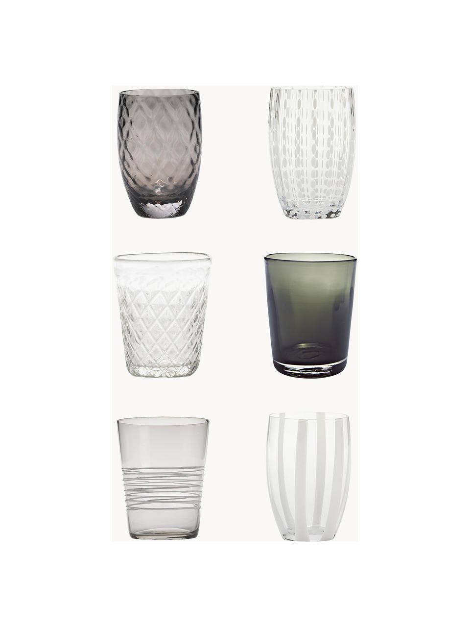 Handgemaakte waterglazen Melting, 6-delig, Glas, Grijs, transparant, Set met verschillende groottes